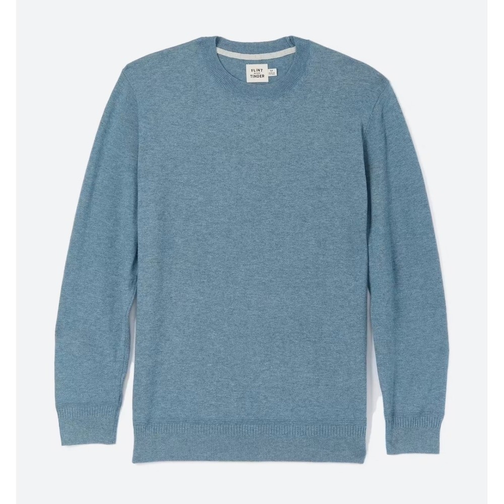 Flint and Tinder Mens Merino Wool Cotton Crewneck Sweater Heather Blue 3XL